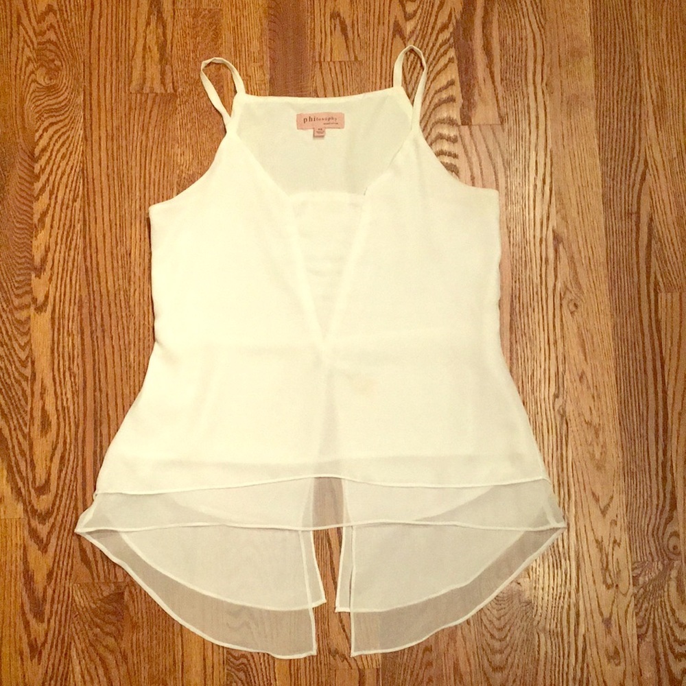 High low layered split hem white tank blouse